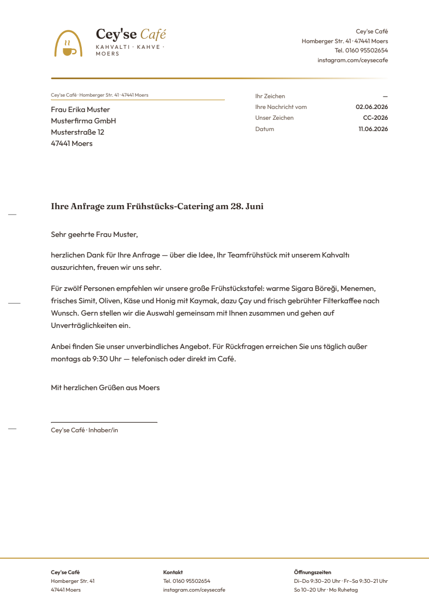 Briefvorlage DIN A4 mit Briefkopf, Anschriftfeld und fester Fußzeile